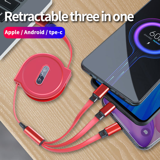 One-to-three Telescopic Data Cable 3A Fast Charge Three-in-one apple , usb 2.0, usb c