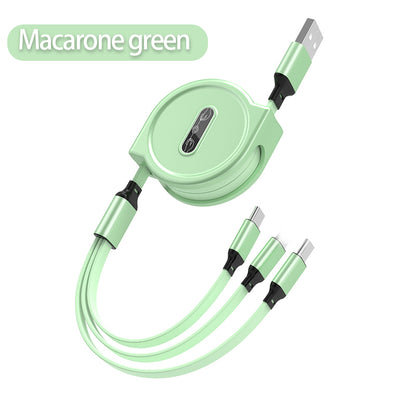 One-to-three Telescopic Data Cable 3A Fast Charge Three-in-one apple , usb 2.0, usb c