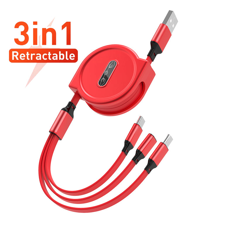 One-to-three Telescopic Data Cable 3A Fast Charge Three-in-one apple , usb 2.0, usb c