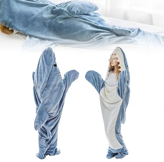 Shark Blanket for Kids and Adults Wearable Shark Blanket Hoodie Cartoon Animals One Piece Blanket Cute Funny Blue Shark Flannel Hoodie for Boys Girls and Adults