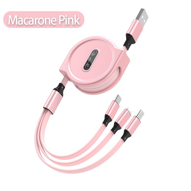 One-to-three Telescopic Data Cable 3A Fast Charge Three-in-one apple , usb 2.0, usb c