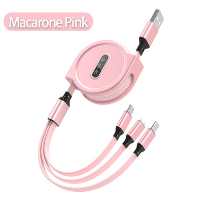 One-to-three Telescopic Data Cable 3A Fast Charge Three-in-one apple , usb 2.0, usb c