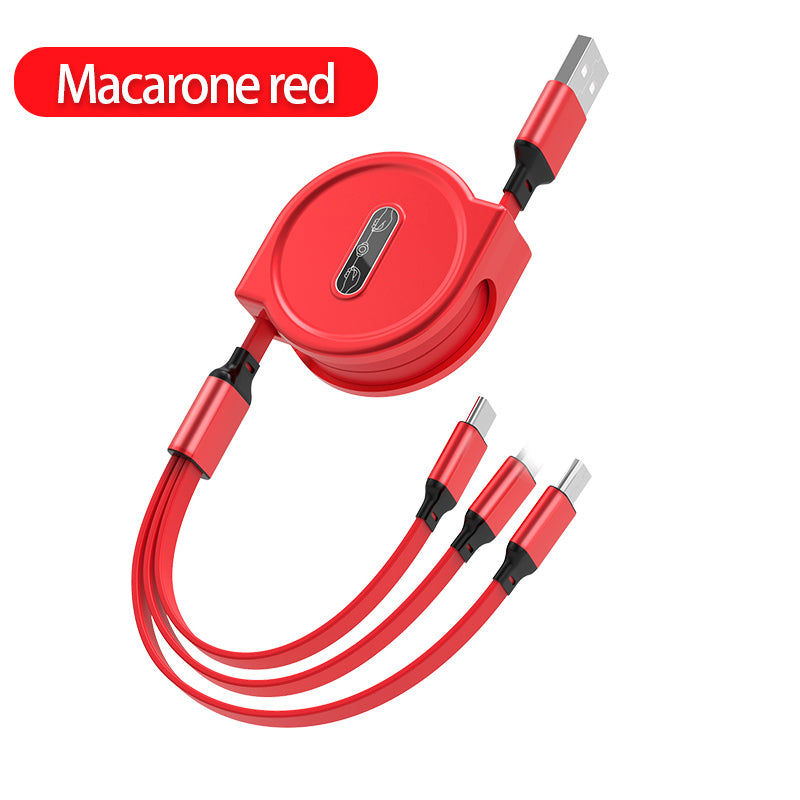 One-to-three Telescopic Data Cable 3A Fast Charge Three-in-one apple , usb 2.0, usb c