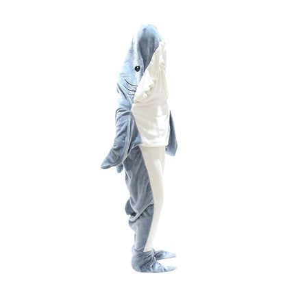 Shark Blanket for Kids and Adults Wearable Shark Blanket Hoodie Cartoon Animals One Piece Blanket Cute Funny Blue Shark Flannel Hoodie for Boys Girls and Adults