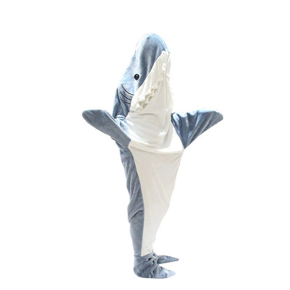 Shark Blanket for Kids and Adults Wearable Shark Blanket Hoodie Cartoon Animals One Piece Blanket Cute Funny Blue Shark Flannel Hoodie for Boys Girls and Adults