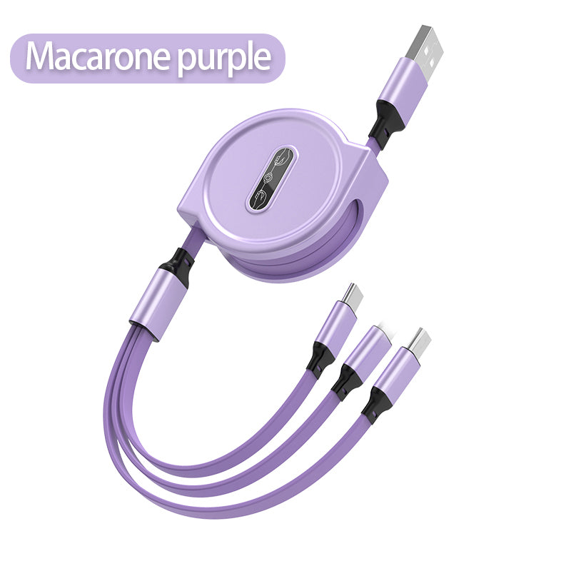 One-to-three Telescopic Data Cable 3A Fast Charge Three-in-one apple , usb 2.0, usb c