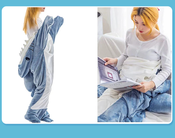 Shark Blanket for Kids and Adults Wearable Shark Blanket Hoodie Cartoon Animals One Piece Blanket Cute Funny Blue Shark Flannel Hoodie for Boys Girls and Adults